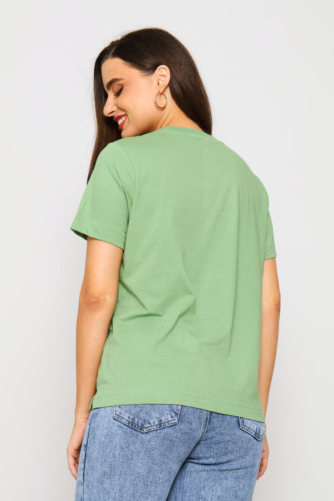 Rib Neck Boxy Tee - Eucalyptus Green