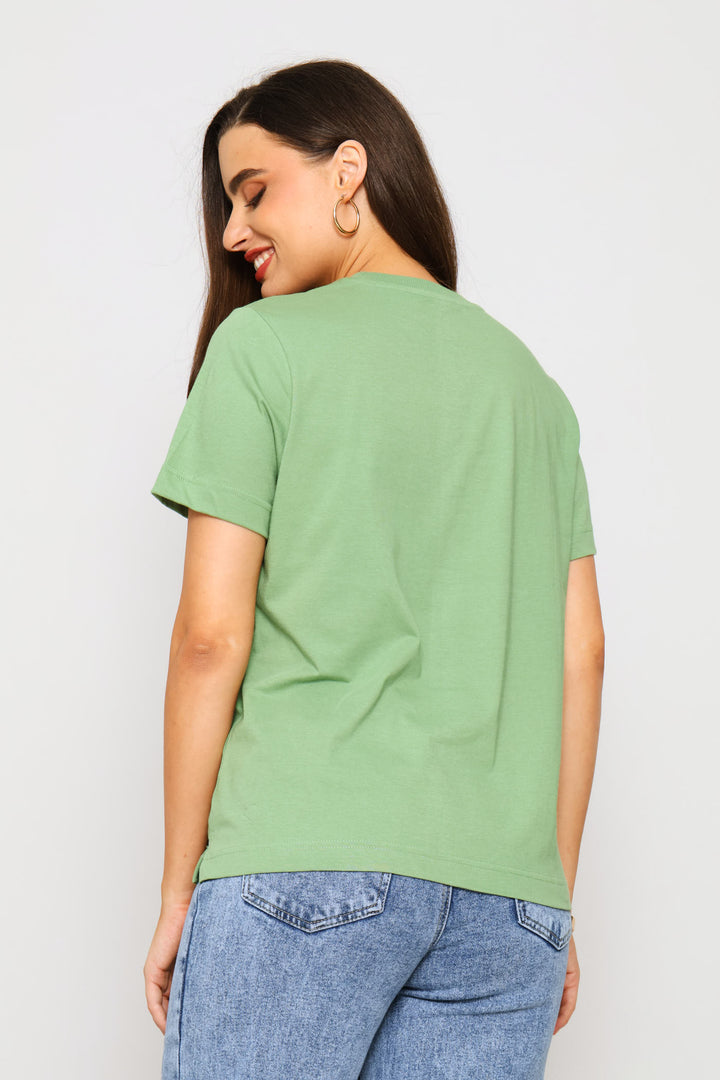 Rib Neck Boxy Tee - Eucalyptus Green