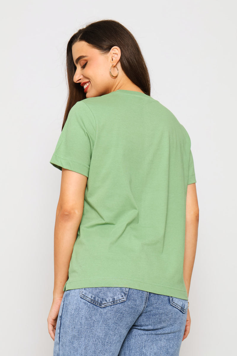 Rib Neck Boxy Tee - Eucalyptus Green