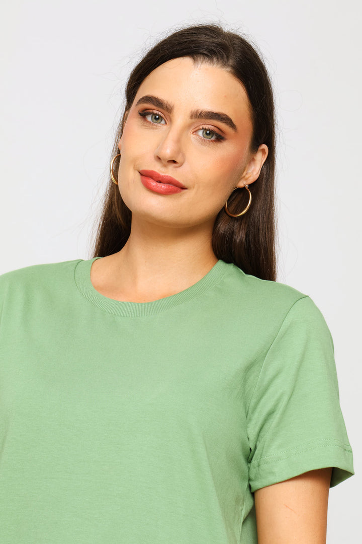 Rib Neck Boxy Tee - Eucalyptus Green
