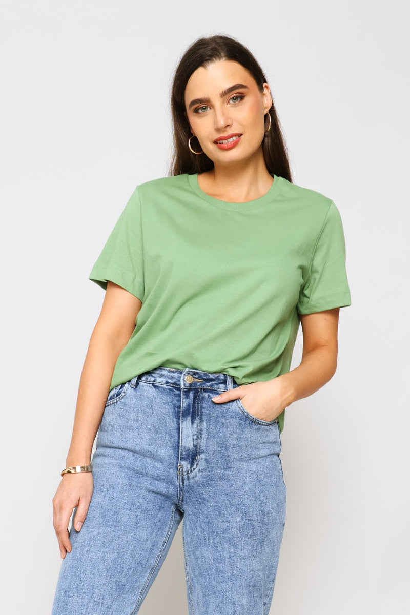 Rib Neck Boxy Tee - Eucalyptus Green