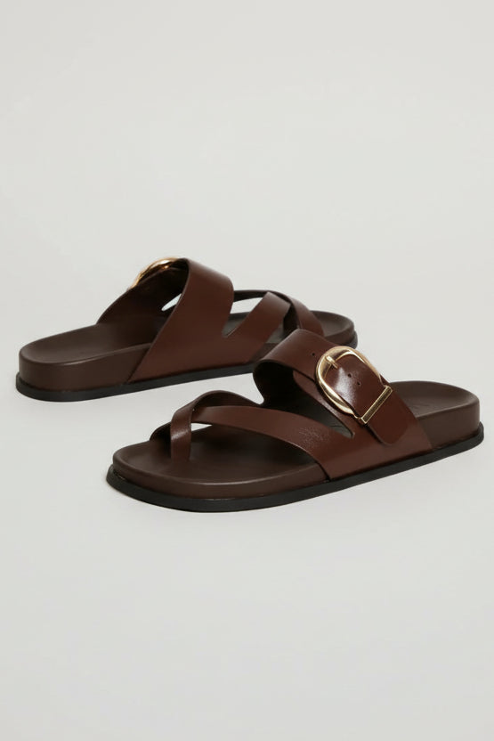 Criss Cross Buckle Strap Sandal - Chocolate