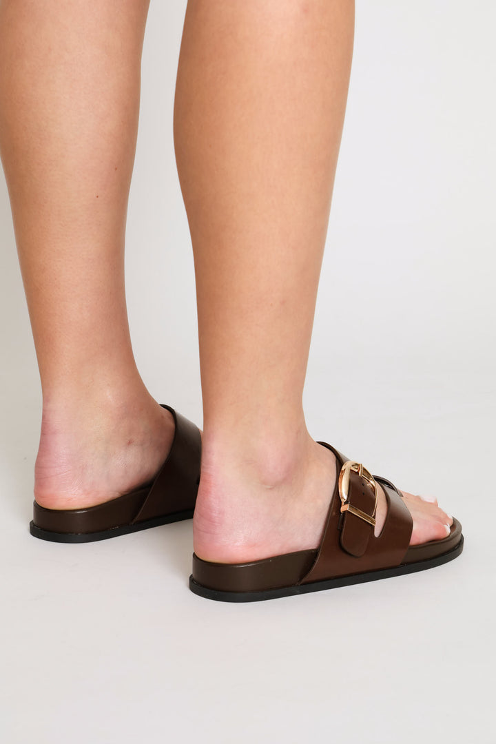 Criss Cross Buckle Strap Sandal - Chocolate