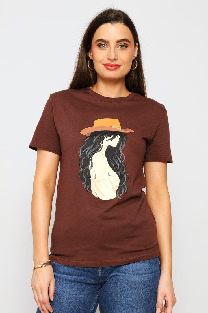 Stylish Cowgirl Tee - Coffee