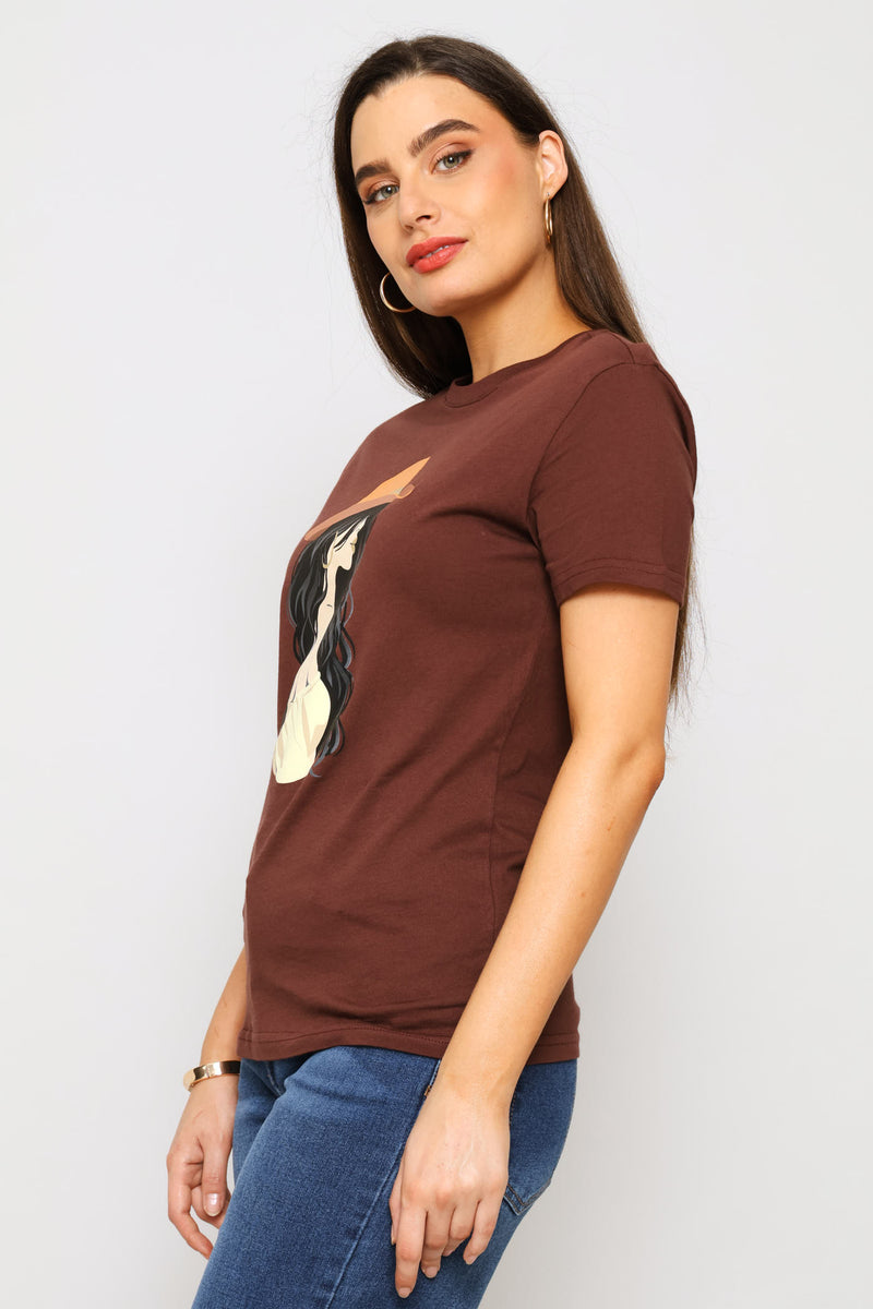 Stylish Cowgirl Tee - Coffee