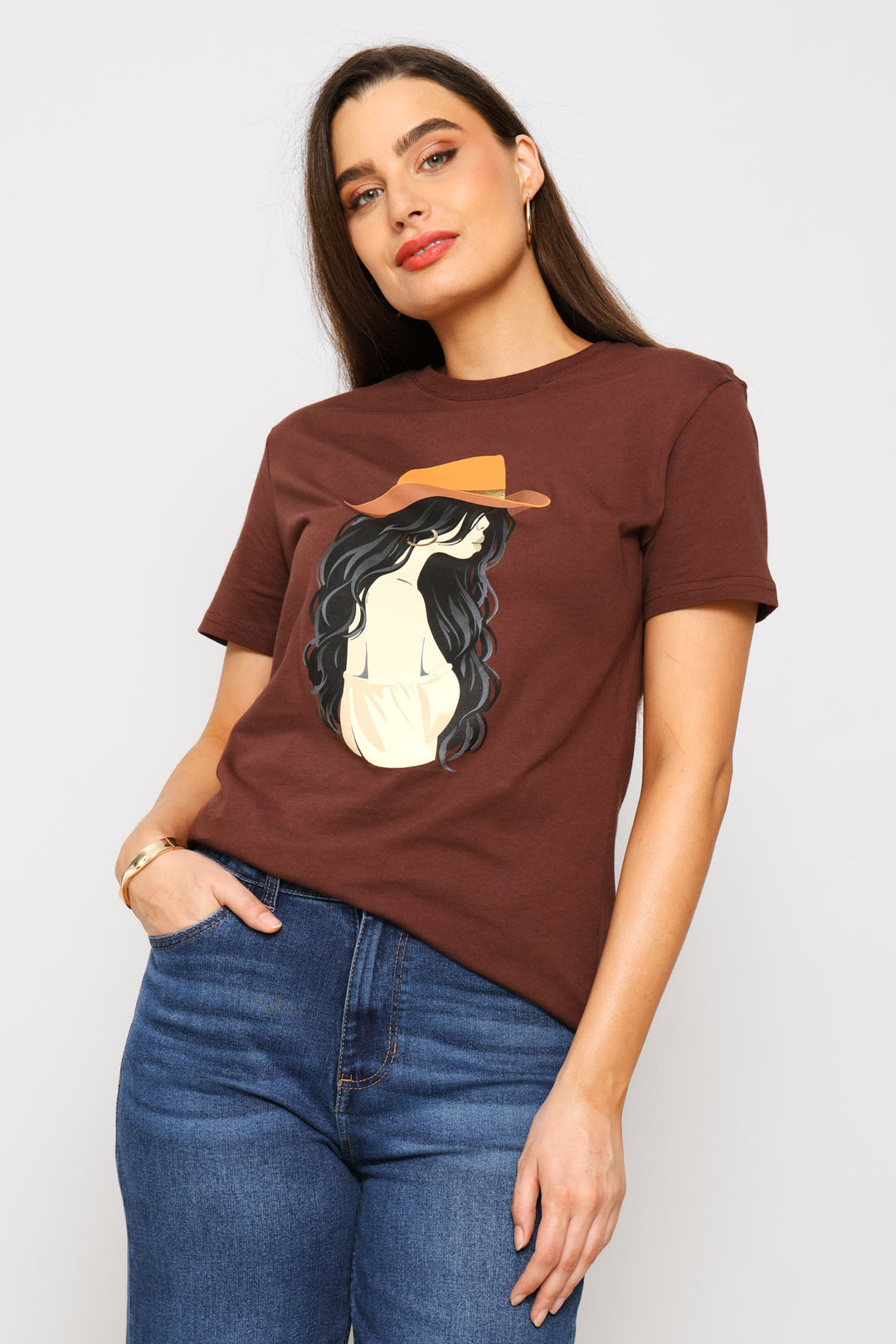 Stylish Cowgirl Tee - Coffee