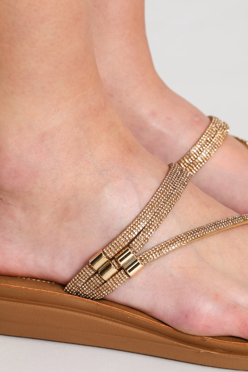 Diamante Strap Toe Post Sandal - Rose Gold