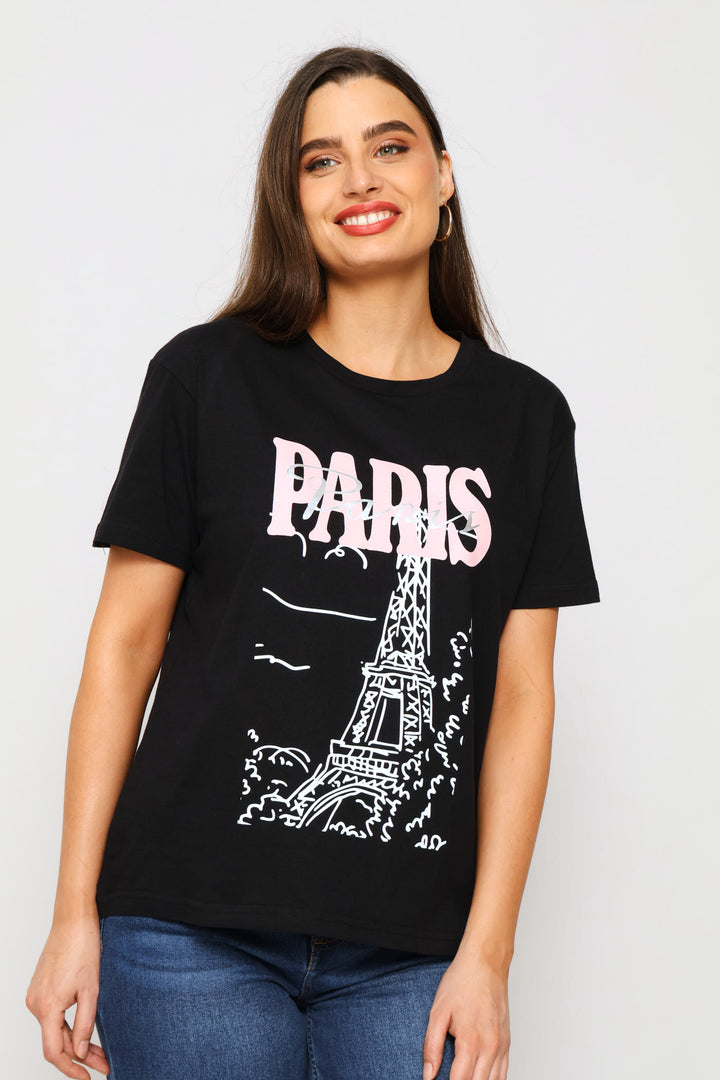 Eiffel Tower Sketch Tee - Black