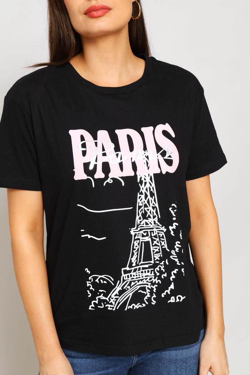 Eiffel Tower Sketch Tee - Black