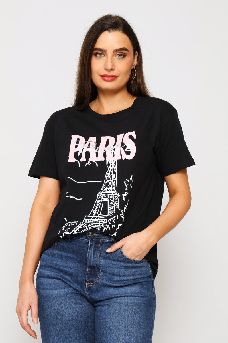 Eiffel Tower Sketch Tee - Black