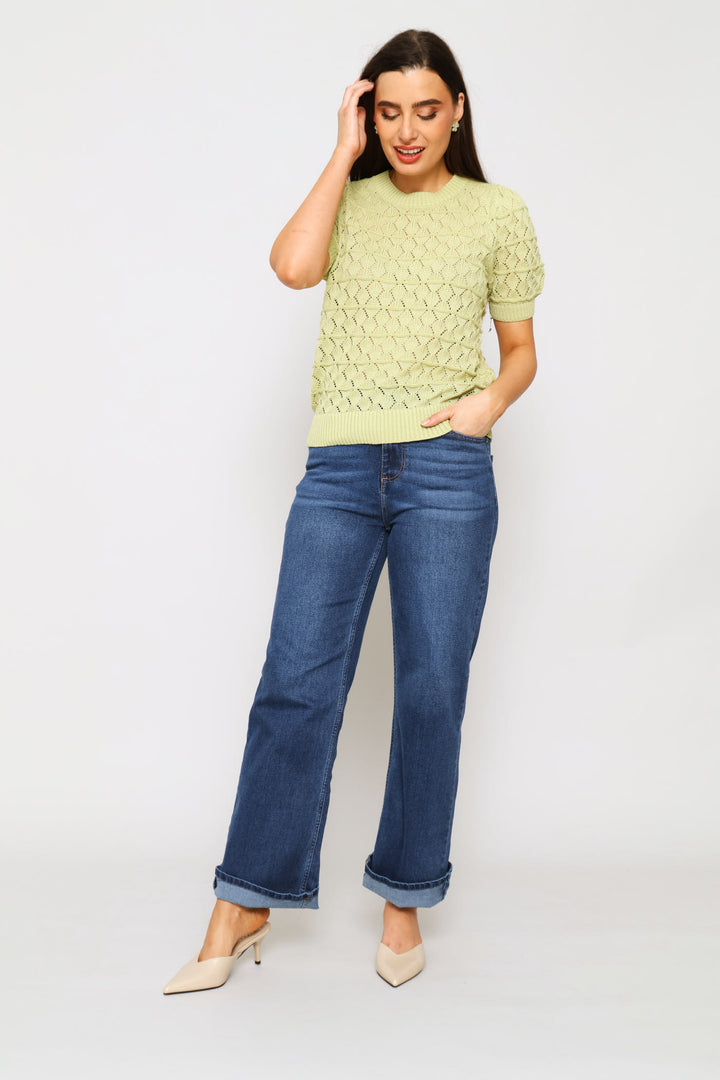 Pointelle Knitwear Top - Pistachio Green