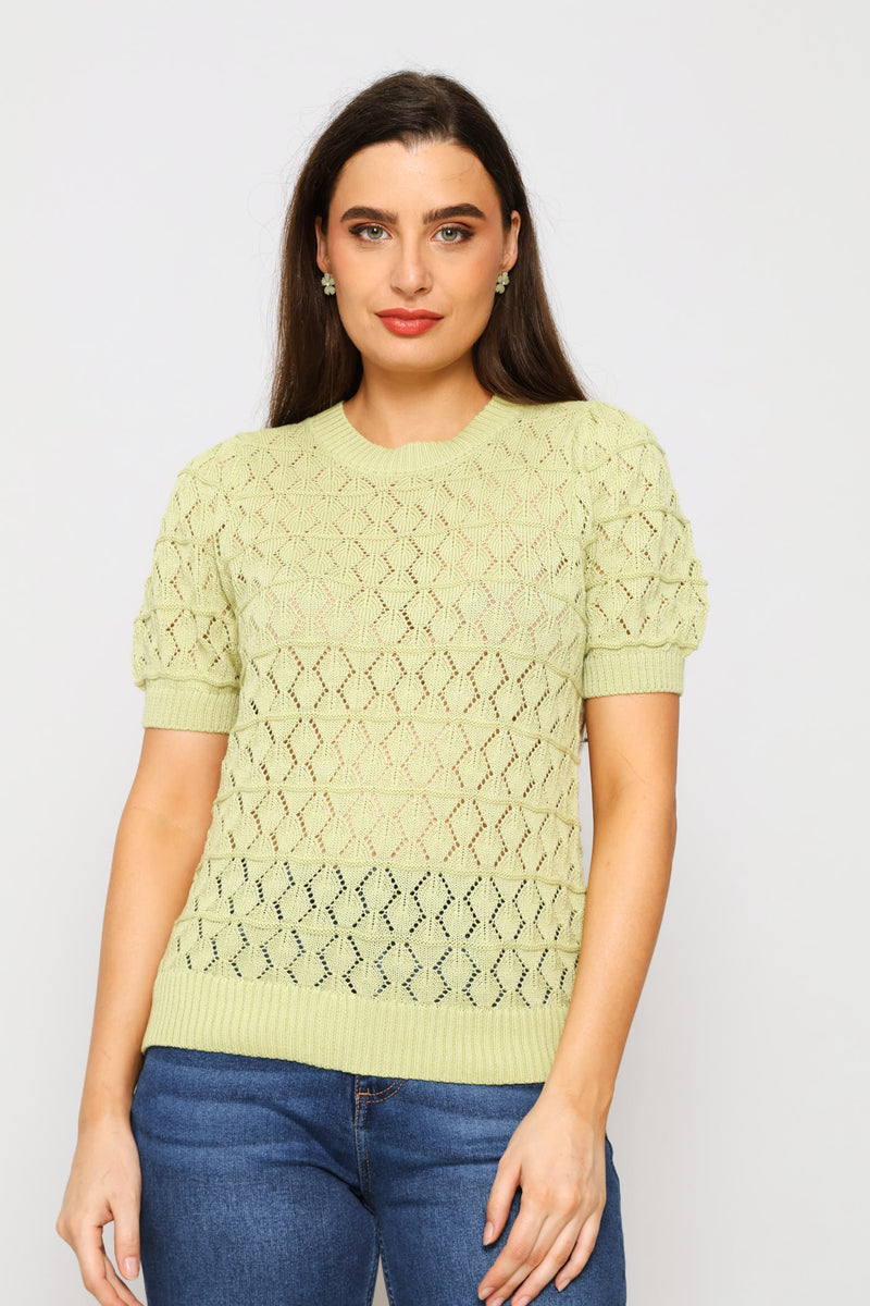 Pointelle Knitwear Top - Pistachio Green