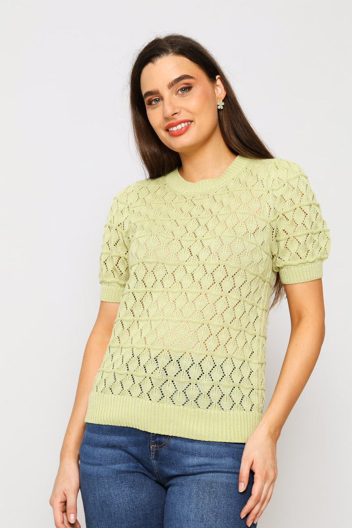 Pointelle Knitwear Top - Pistachio Green