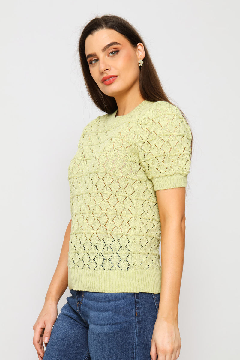 Pointelle Knitwear Top - Pistachio Green