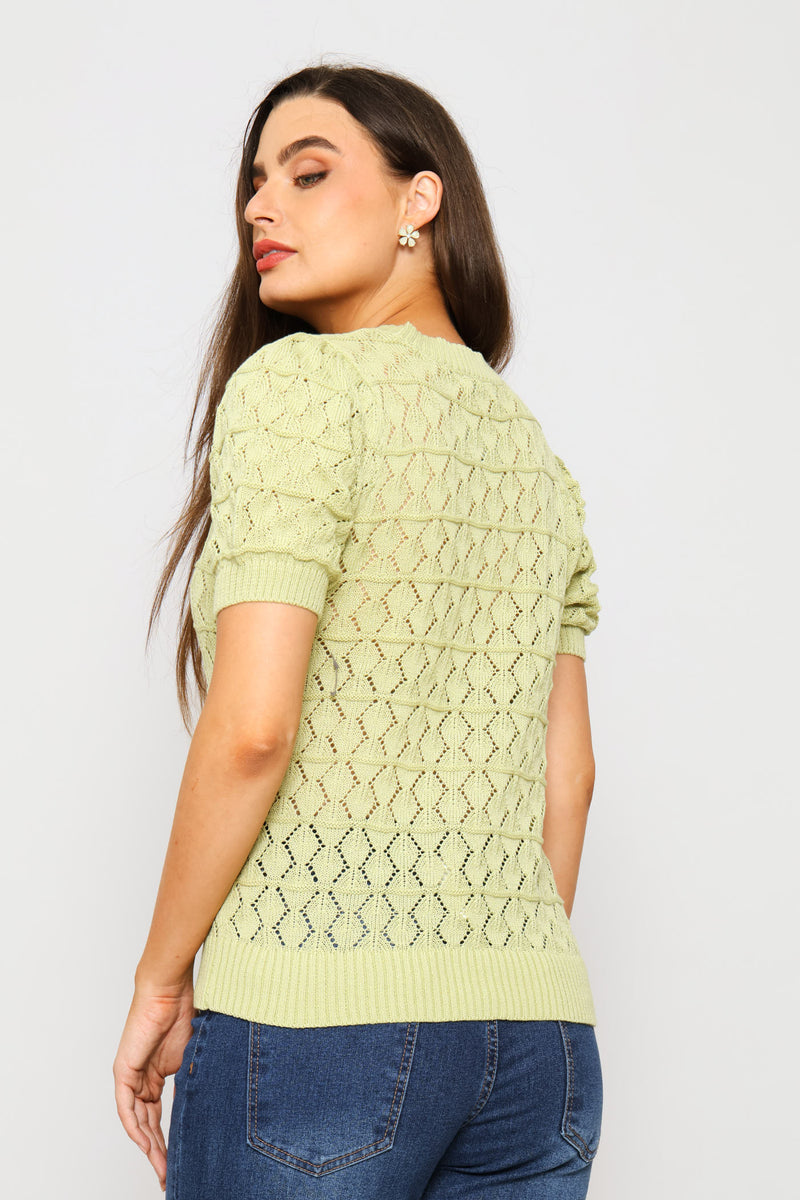 Pointelle Knitwear Top - Pistachio Green