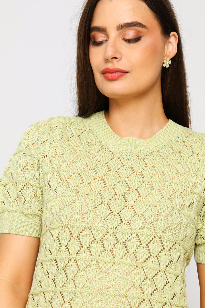 Pointelle Knitwear Top - Pistachio Green