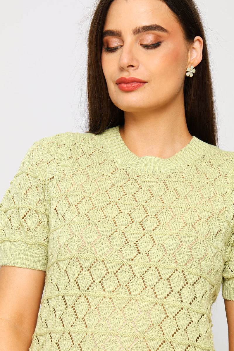 Pointelle Knitwear Top - Pistachio Green