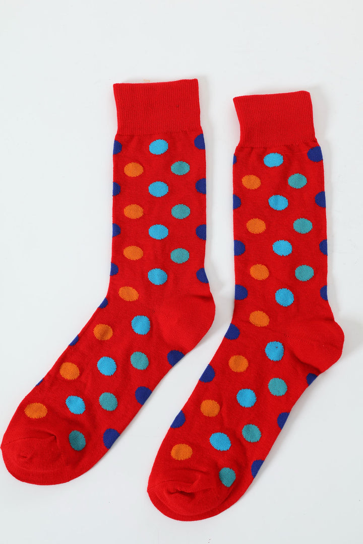 Single Multi Colour Dot Anklet Socks - Red