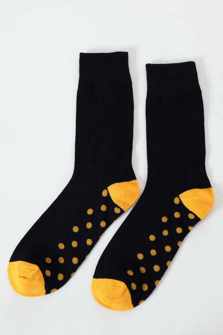 Single Spot Foot Anklet Socks - Navy/Yellow