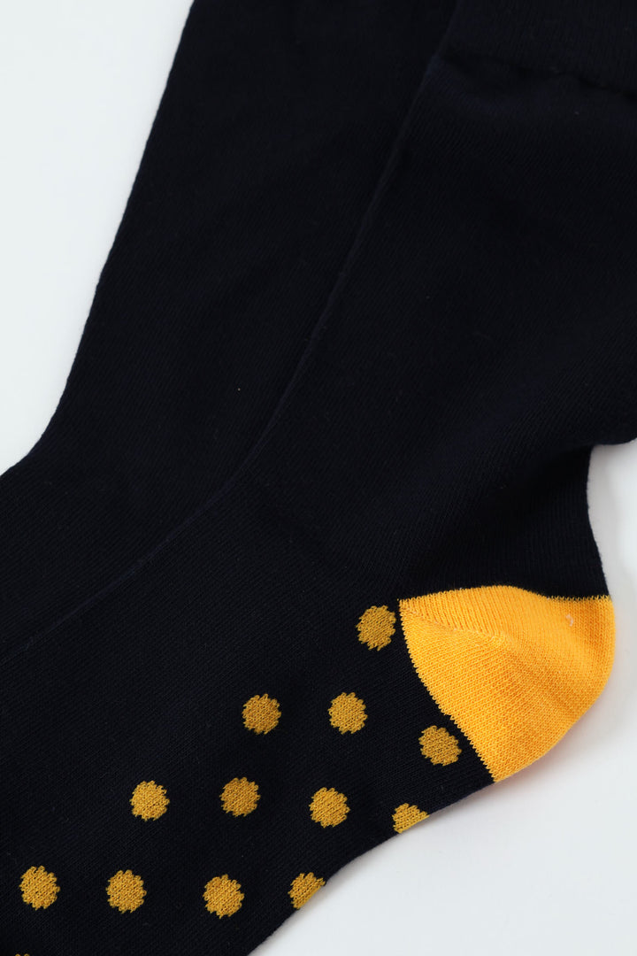 Single Spot Foot Anklet Socks - Navy/Yellow