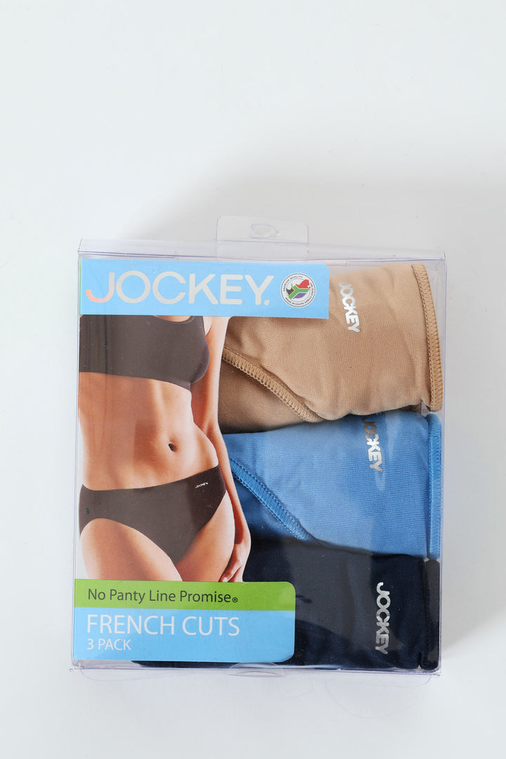 3 Pack French High Cut Panties - Beige/Blue/Navy