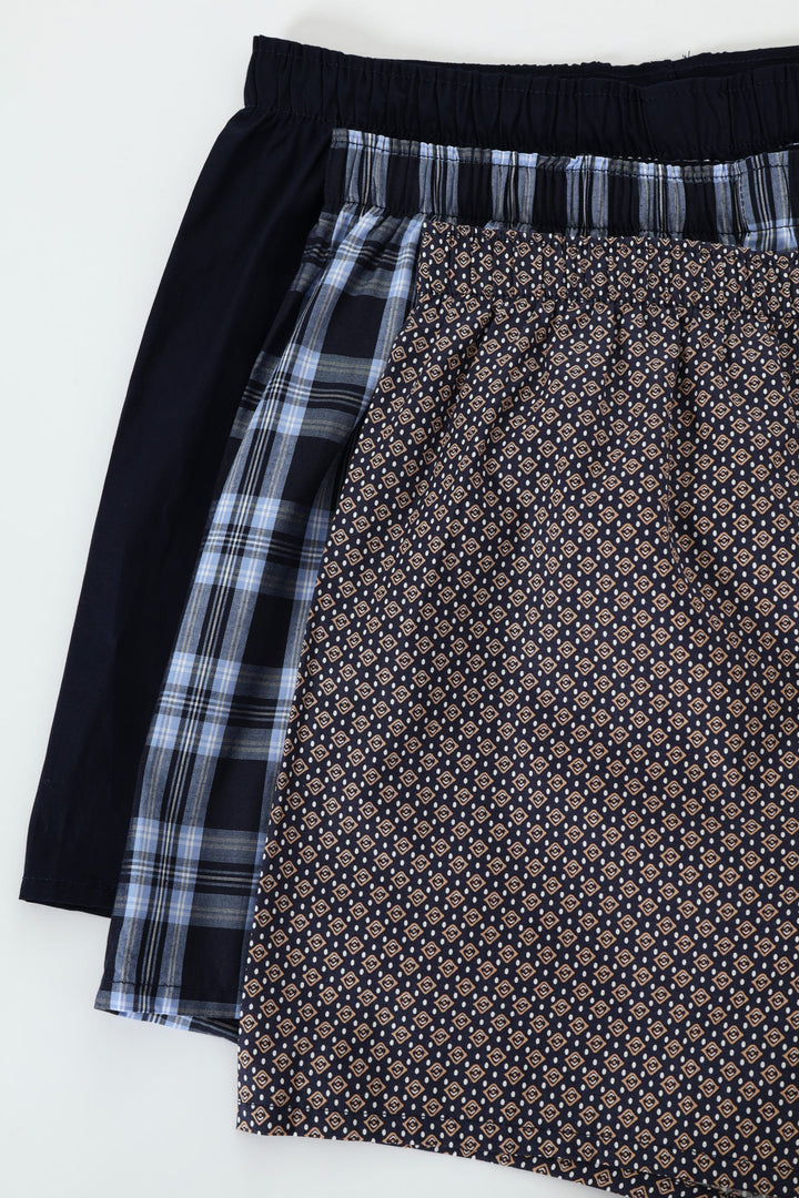3 Pack Design Boxers - Navy