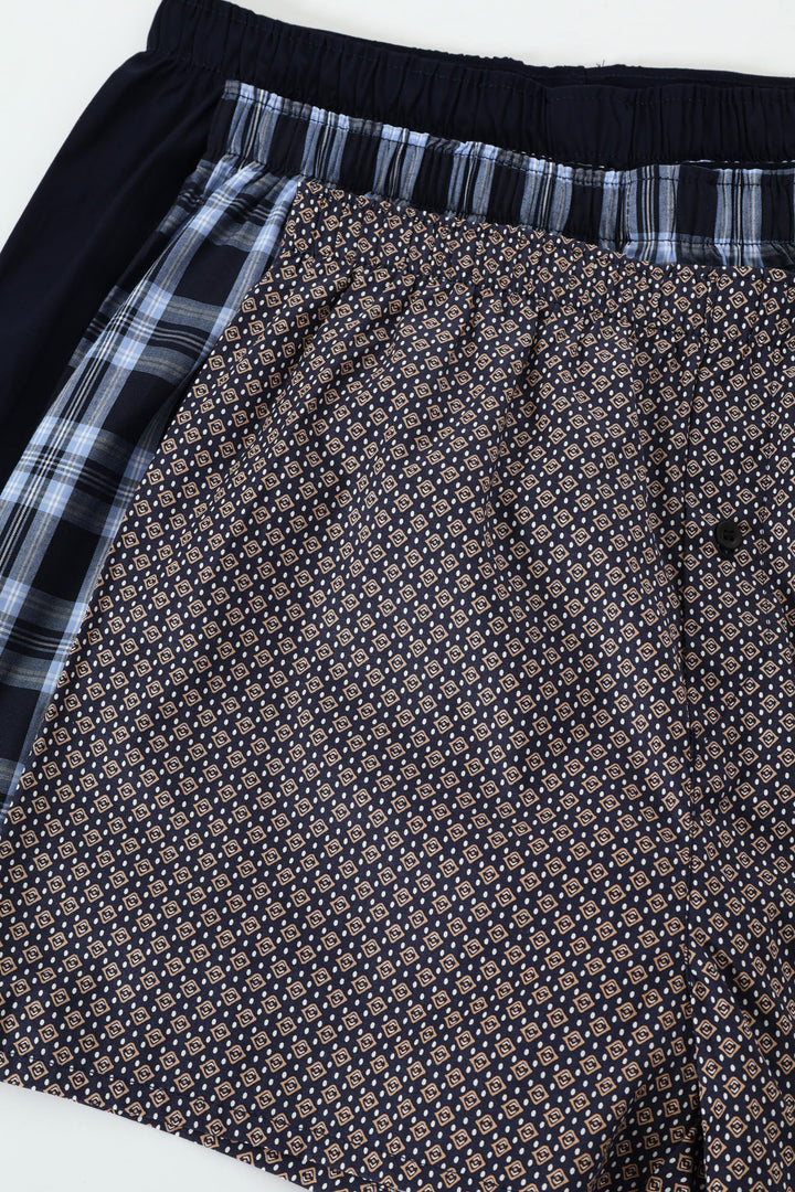 3 Pack Design Boxers - Navy