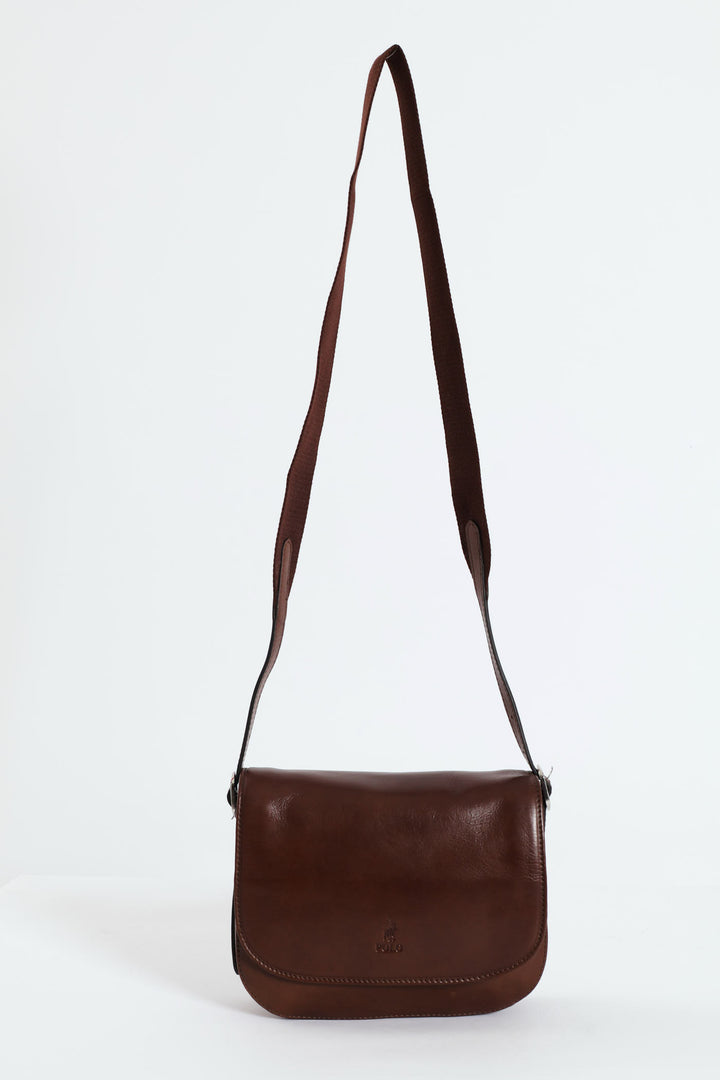 Colorado Leather Flap Over Bag - Brown