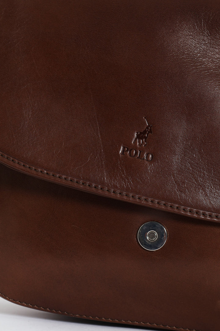 Colorado Leather Flap Over Bag - Brown