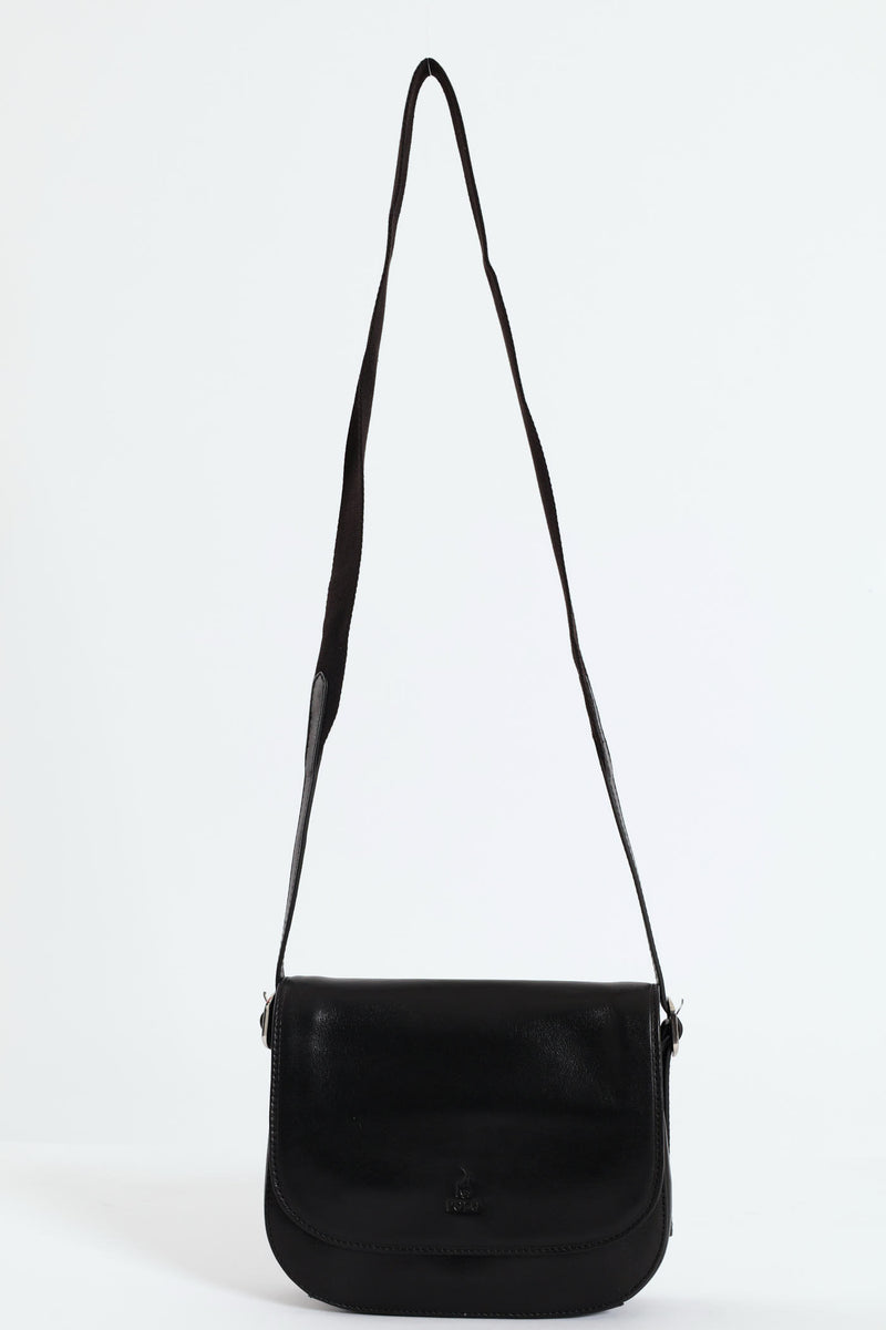 Colorado Leather Flap Over Bag - Black