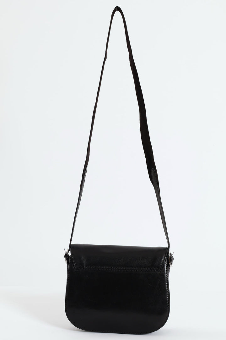 Colorado Leather Flap Over Bag - Black