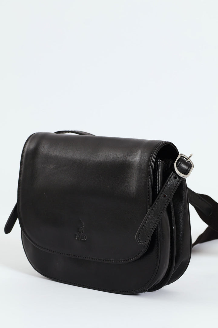 Colorado Leather Flap Over Bag - Black