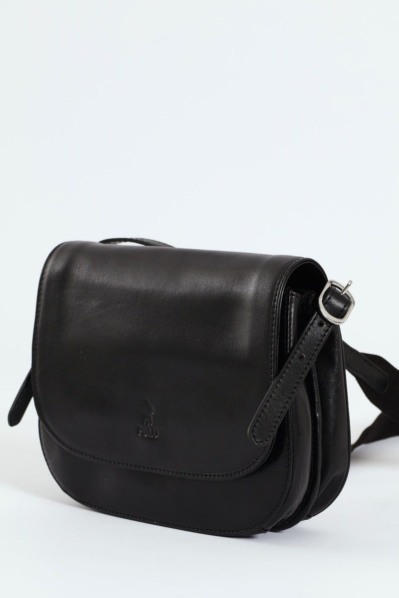 Colorado Leather Flap Over Bag - Black