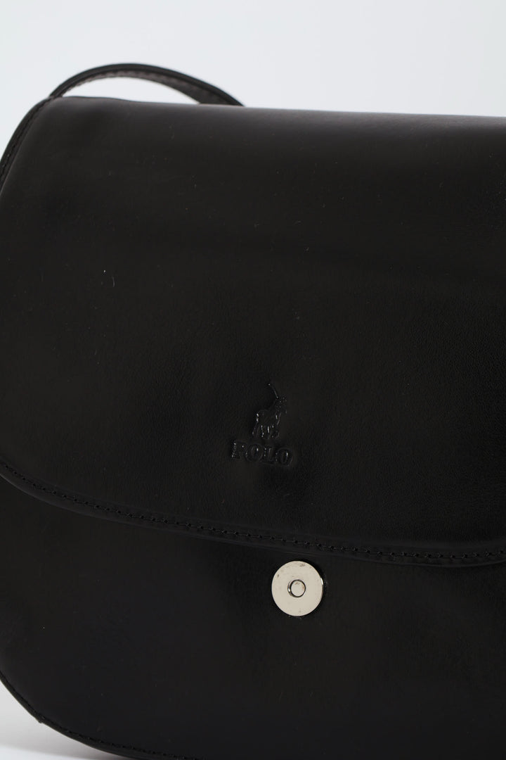 Colorado Leather Flap Over Bag - Black