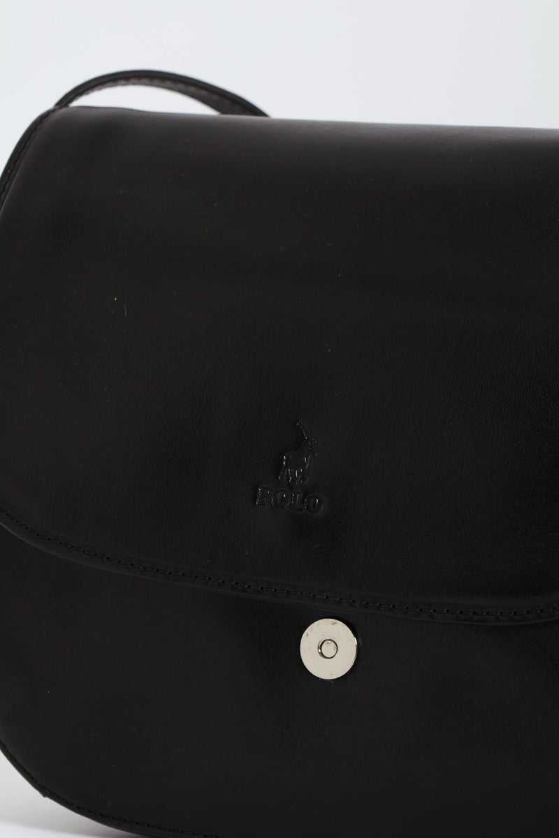 Colorado Leather Flap Over Bag - Black