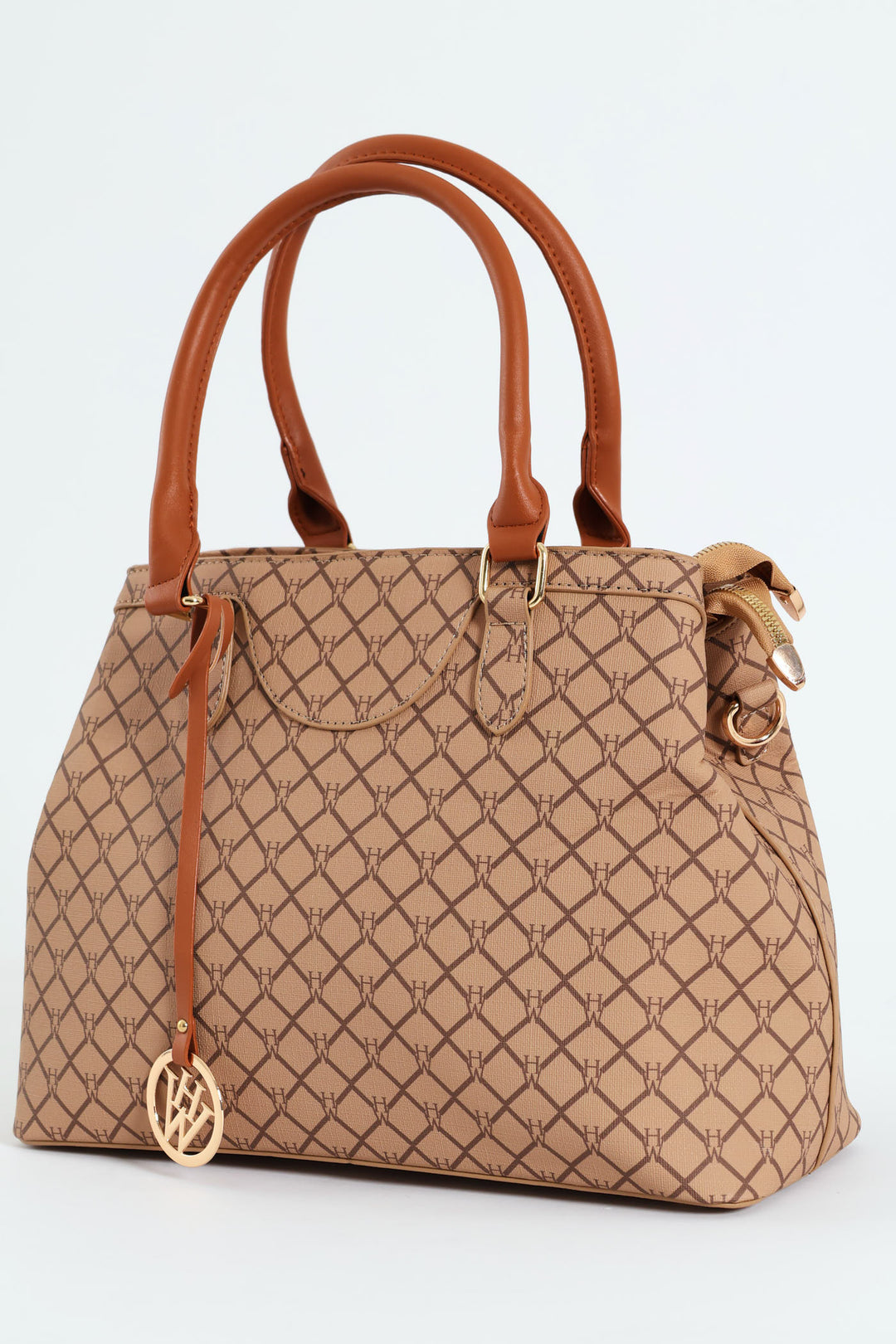 Hanging Metal Logo Tote Bag - Brown