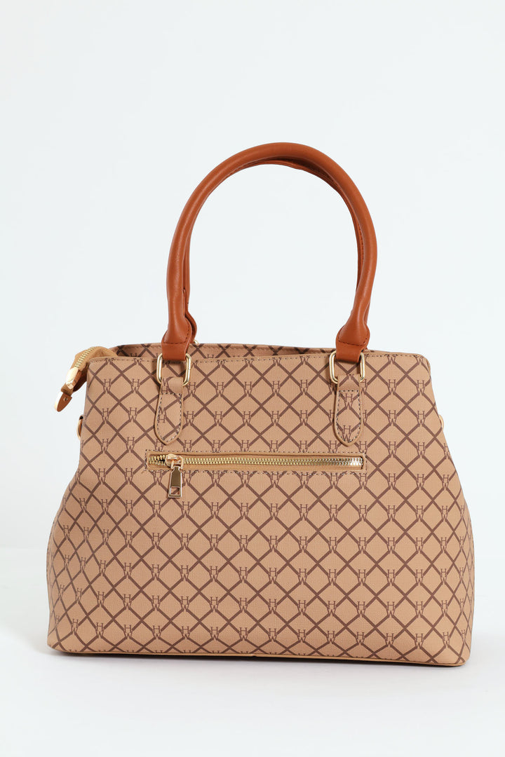 Hanging Metal Logo Tote Bag - Brown