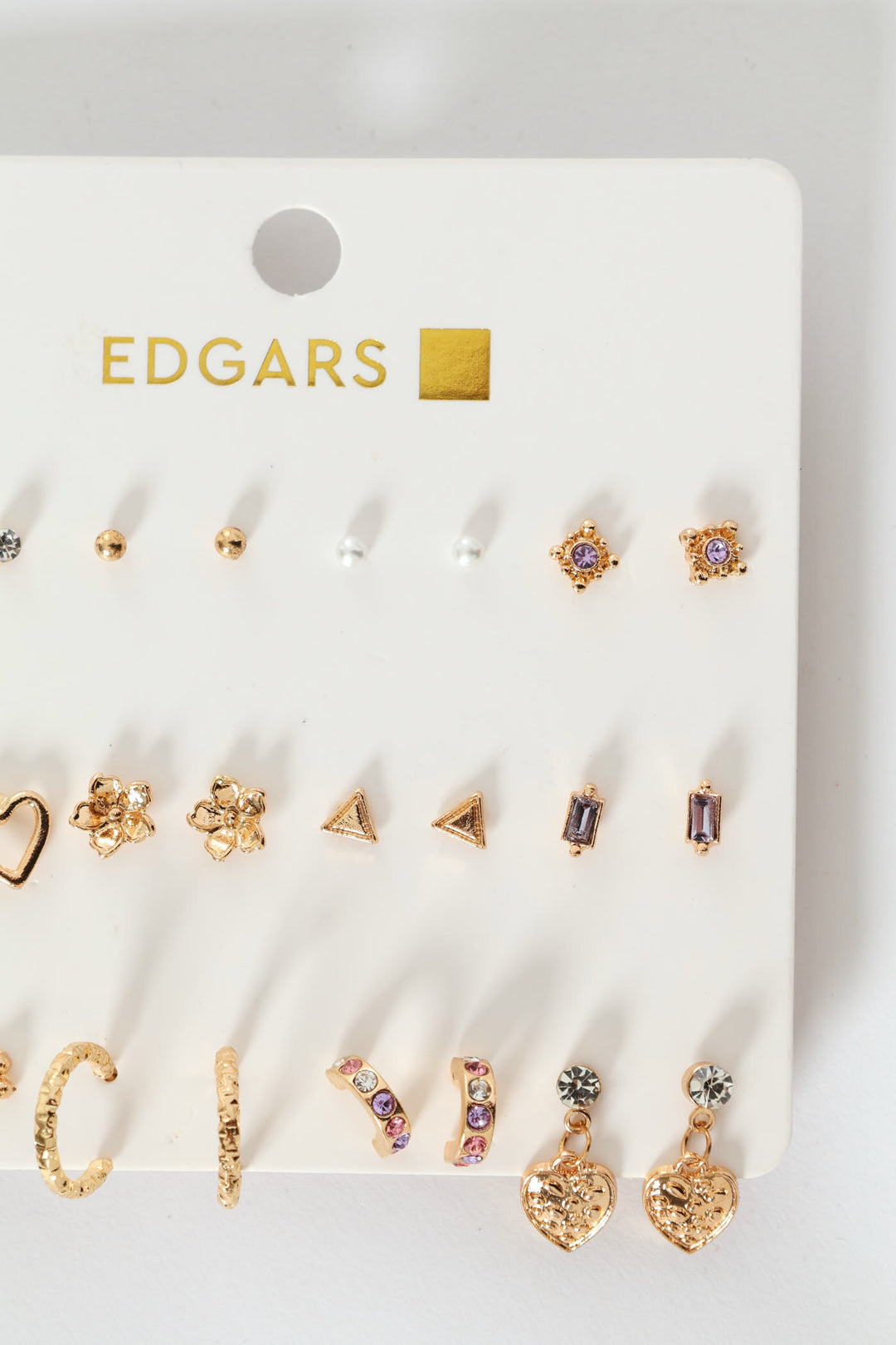 12 Pack Hearts, Flower & Hoops Earring Pack - Gold
