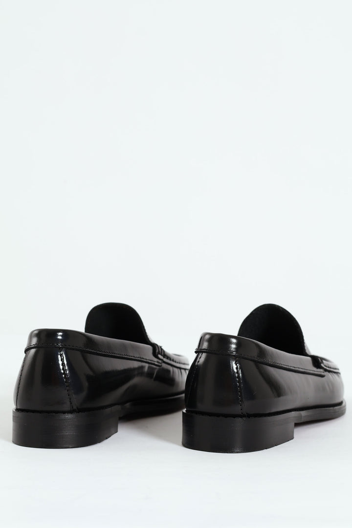 Hi Shine Plain Upper Moccasin - Black