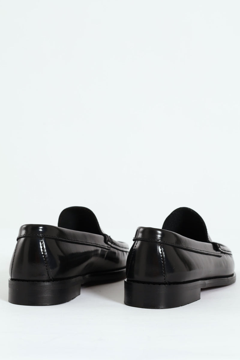 Hi Shine Plain Upper Moccasin - Black