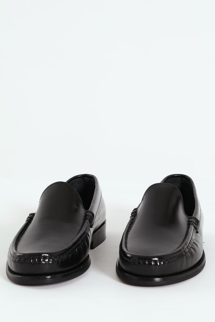 Hi Shine Plain Upper Moccasin - Black