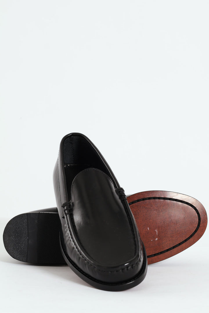 Hi Shine Plain Upper Moccasin - Black