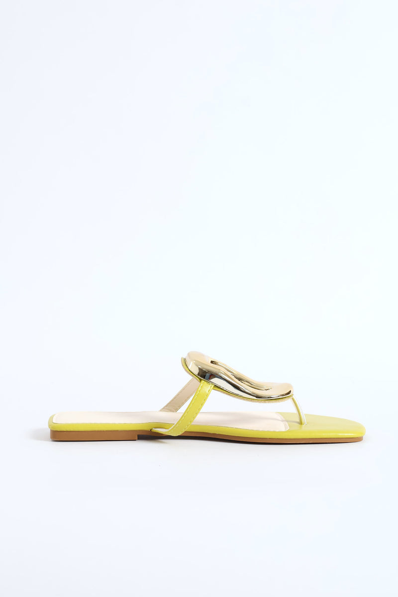 Big Oval Trim T-Bar Thong Sandal - Chartreuse