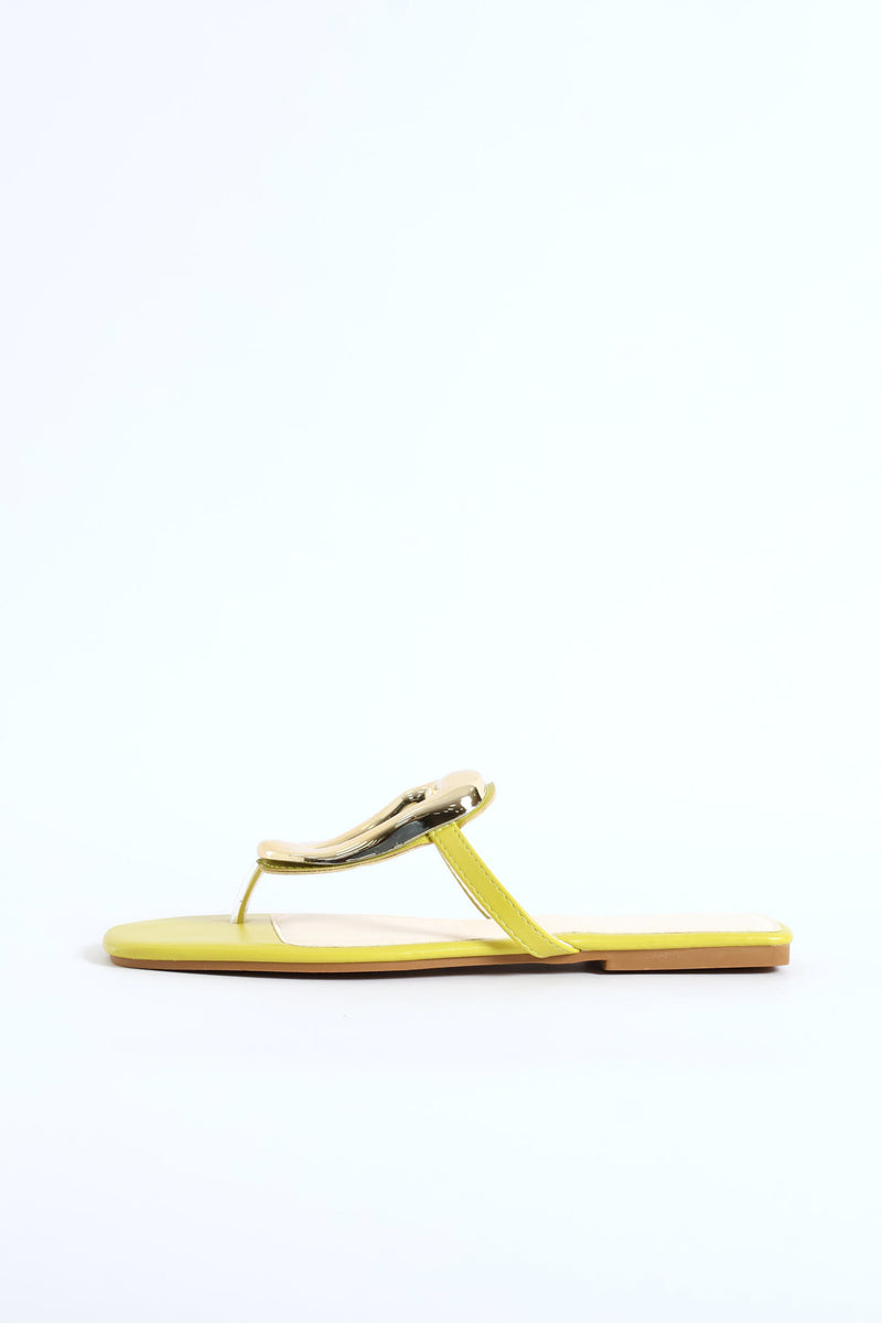 Big Oval Trim T-Bar Thong Sandal - Chartreuse