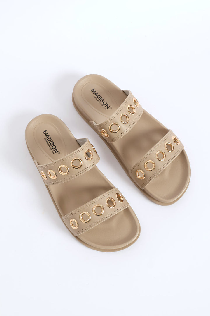 2 Strap Eyelet Sandal - Nude