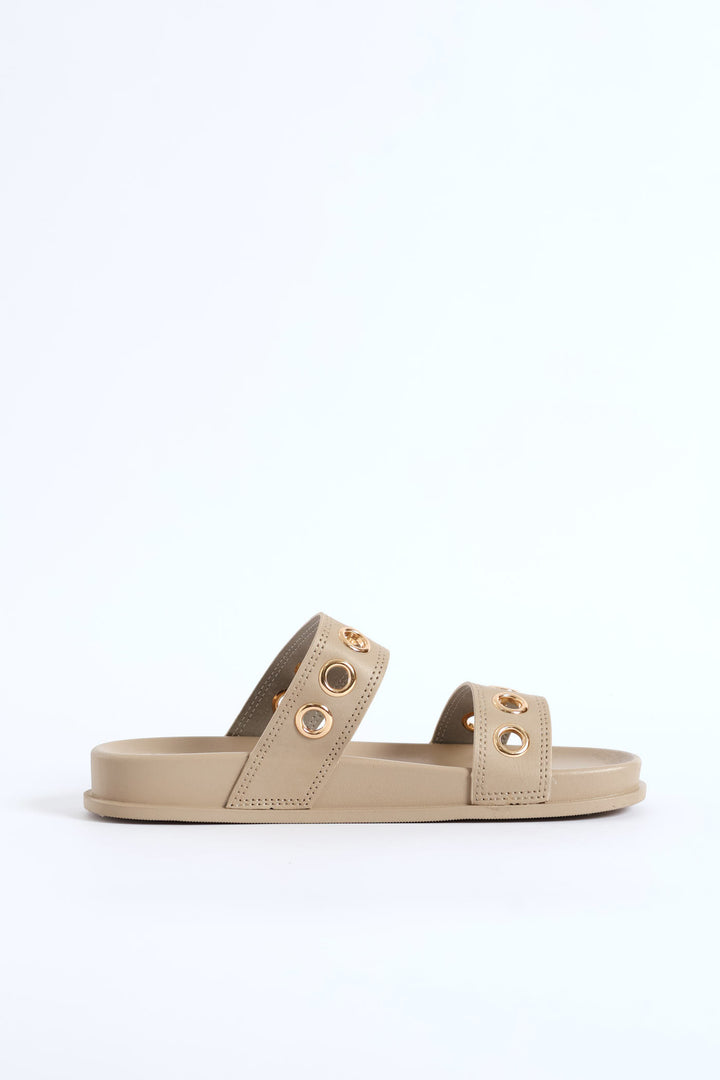2 Strap Eyelet Sandal - Nude