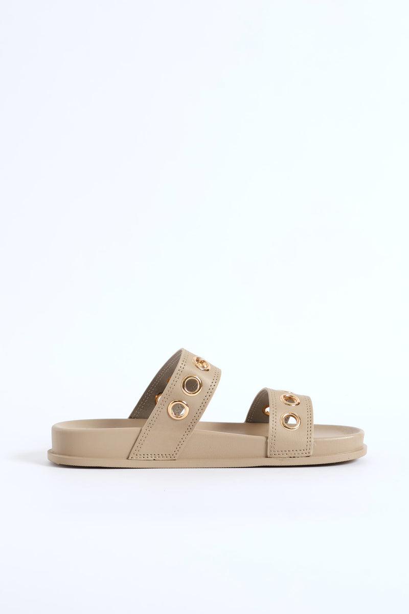 2 Strap Eyelet Sandal - Nude