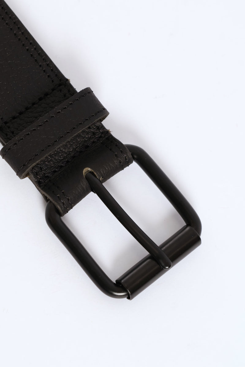 Leather Roller Tonal Stitched Belt - Black