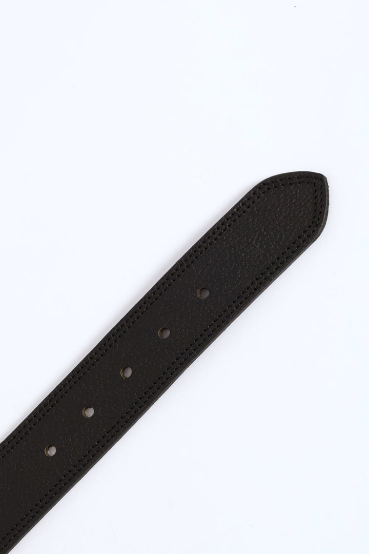 Leather Roller Tonal Stitched Belt - Black