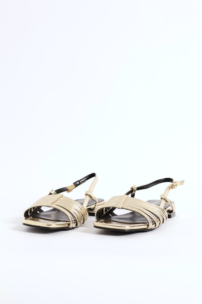Dainty Buckle Detail Multistrap Slingback Sandal - Gold